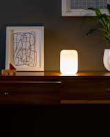 Casper's Glow Light has an oblong design that is matte white when not in use.&nbsp;