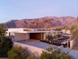 A peek of the Axiom Desert House from the exterior, with the beautiful San Jacinto mountain range in the distance.