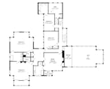 A floor plan of the second level. Five large bedrooms and three full bathrooms run throughout the space.