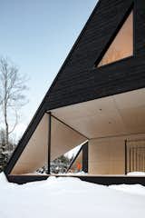 Seemingly carved out of the sloping roofline, the terrace is clad in contrasting birch plywood.