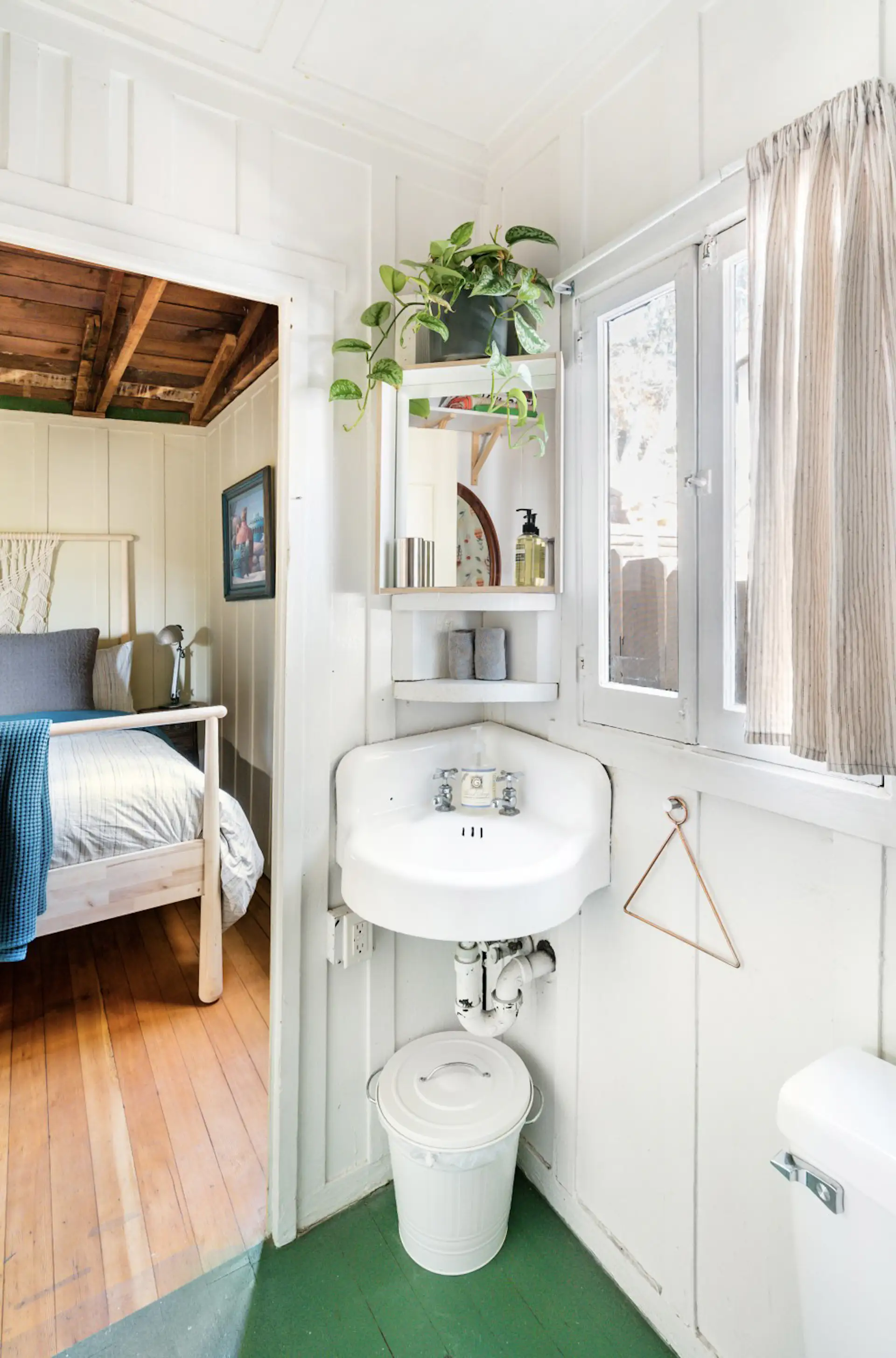 A original sink sits snug in the corner.