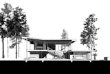Another drawing shows the Chase Residence with the second-story addition, which doubled the height of the interior courtyard and added a game room, bedroom, bathroom, and office. "Though the renovation changed the architecture dramatically, remarkably little physical alteration seems to have taken place when you compare plans," writes Heymann. "There isn’t a lot of floor space added, and the perimeter of the old house and roof remains intact."
