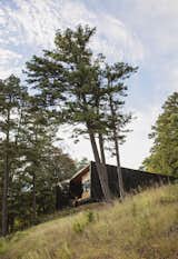 Charred and clear-stained cypress wrap a weekend retreat designed by Marlon Blackwell Architects in Rogers, Arkansas. The home sits in a dense forest 85 feet above Beaver Lake.