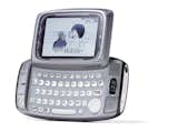 Works closed with scroll wheel and navigation buttons; color screen swivels open to reveal backlit keyboard. Wireless Web and email capability, phone, organizer, camera attachment available. Operates on Hiptop OS. 6.2 ounces, 2.6 x 4.6 x 1.1 inches. Starts at $199.