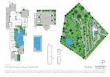 The floor plan and site plan reveal the home’s position within the five-acre plot. The 1.75 acres of gardens and the structure itself are listed as a State Heritage Site.