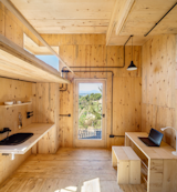 The cabin receives electricity from an independent battery storage that can power the lighting and devices for a single resident for up to 14 days.&nbsp;