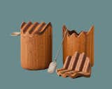 "Like a lot of young designers living and working in Athens these days, Greece Is for Lovers likes to play with irony," Michael says. These wooden yogurt containers are inspired by the corrugated cow shed roofs at The Holy Monastery of St. John the Forerunner near Anatoli, Greece.