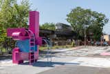 A climbable play structure at Bell Park by Miami-based architect Germane Barnes of Studio Barnes anchors a more extensive community-led effort to transform a 15-block stretch under the Pink Line train tracks. Designed in collaboration with Shawhin Roudbari, an assistant professor of environmental design at the University of Colorado Boulder, and Mas Context, a community-centric media company in Chicago, the structure and student-created modular wooden blocks for seating—collectively called Block Party—activate an existing concrete play lot owned and operated by the Westside Association for Community Action.