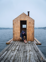 “This was a very free project that allowed me to explore my deep love of vernacular architecture,  Photo 3 of 9 in A Designer Builds a Scandinavian-Inspired Sauna That Floats Off the Maine Coast