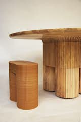 Lauryn Menard and Baillie Mishler, founding designers of PROWL Studio, designed a salvaged hardwood table with a 3D-printed base and stools for the Endless Loop collaboration.&nbsp;