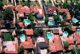 January 1, 1984: Aerial View of Houses With Swimming Pools in Beverly Hills, California.