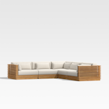Batten 5-Piece L-Shaped Teak Outdoor Sectional Sofa with Oat Cushions