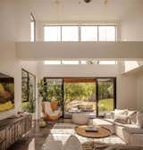 Double-height living room of Connect Homes prefab prefabricated Designer Series home house in Walnut Creek, California.