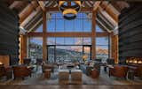 The lobby at the entrance to the hotel features the consistently impressive views of the mountains that surround it, as well as a deck off of it with firepits.  Photo 3 of 7 in One Night in a Five-Star Resort at the Center of Big Sky’s Transformation