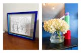 (From left): A picture frame we bought half-off for $10 and upcycled with acrylic paints from a 24-tube set on sale for $10.50, and a vase we decorated with beads from the four for $10 deal.
