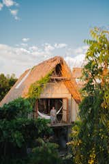 A <i>palapa</i>, or palm-leaf thatched roof, extends to the ground at a Oaxacan beach house designed for artist Deborah Castillo by her longtime friend, architect Ana Lasala. The roof provides partial enclosure of the otherwise largely open ground floor. Upstairs, a broad balcony overlooks the lush setting. “I wanted to be in touch with the jungle and nature,” says Deborah.