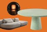 Clockwise from left: 14p Light by Bocci X Aesop, Dine Out 477 Table by Rodolfo Dordoni by Cassina, and Modo Sofa by Pininfarina x Green House.