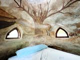 Inside the earth dome, a mural made with soil paint depicts endangered endemic animals and plants.