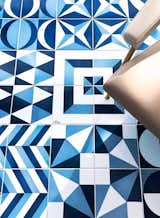 A close-up of some of the blue-and-white floor tiles designed by Ponti.