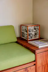 The end table lamp in the living room is by Rachel Corry.