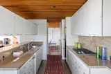 The ceilings in the common spaces are made from clear heart redwood.
