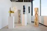 The designers Edoardo Cozzani and Kamilla Csezgi shared a booth and their pieces share a similar visual language.