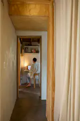 The office has a vintage Alvar Aalto chair and a desk made from Hay’s Pier shelving.