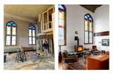 The renovation retained the former church’s 22-foot-high ceilings, stained-glass windows, and tin ceiling tiles.