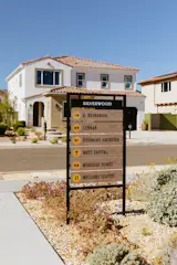 A map points to the development’s neighborhoods, organized by home builder.