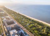 Turenscape’s Haikou Jiangdong Coastal Park, in the Chinese island province of Hainan, replaced an existing concrete sea wall with a “breathing” porous landscape using terraces and bioswales to absorb water.
