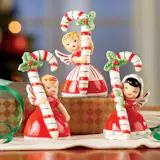 Ceramic Candy Cane Girl Angel Trio
