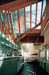 The kitchen floor is asphalt, part of the indoor/outdor functionality Gehry strove for in the design.