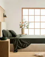 Quince’s European Linen sheet set, as seen in pine.