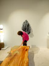 Wood and metal tables by Danish designer Laura Bergsøe held a weighty presence in Galerie Maria Wettergren, which is based in Paris.