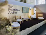 Studio Anand Sheth, Untildef Studio, Estudio Material, and Amanda Vidmar collaborative stage design including Lam Arm Chair, Nomad Chairs & Love Seat, Vertical Landscape an illuminated sculpture, and Off Cut Side Tables.  