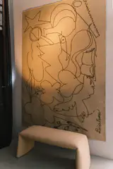 This rug was based on a line drawing by Lucia Eames. Original scans of the sketches allow us to see the casual nature of the artist’s process. I look forward to seeing the area rug in a more domestic space.