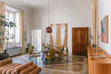 In Mario Milana and Gabriella Campagna’s apartment, original terrazzo floors complemented the designers’ offbeat furniture.