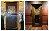 Left, the original Roycroft clock at the Grove Park Inn; right, the Roycoft-looking clock at the Grand Californian.