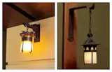 Left, a Grand Californian lantern; right, a Gustav Stickley sconce from the early 1900s. 