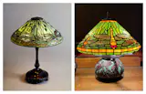 Left, Dragonfly table lamp from 1900, by Clara Driscoll, Tiffany Studios; right, a Grand Californian Tiffany.