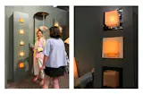 Designer Virginia Sin was inspired by the work of artist James Turrell when creating her new lighting collection, Field. With shades made from parchment, cork veneer, and other materials, the sconces completely transform when flicked on.  Photo 4 of 10 in Crawling Into a Tent Wasn’t the Only Memorable Moment from ICFF 2026