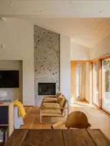 The hearth is made with stones one of the owners collected at the beach.