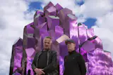 Lars Bergström and Mats Bigert pose in front of their creation, Crystal Sauna, in Skelleftå, Sweden.