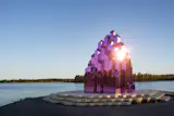 A shimmering purple sauna made of titanium-coated stainless steel helps turn a former industrial site into a playful climate conversation.  Photo 2 of 2 in Ohio’s Basket Building Lists for $8.5M—and Everything Else You Need to Know About This Week
