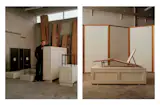 Salem Charabi’s furniture is informed by his time spent studying architecture, including The Bird Who Lost His Shadow long chair, pictured on the right.&nbsp;