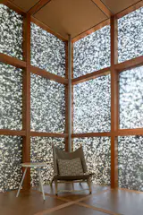 The aluminum panels fix to a Douglas fir frame.