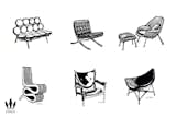 Midcentury chair postcard set by 3 Fish Studios #iconicchairs #illustration #stationary