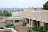The Mayan-inspired details as seen from the outside of Frank Lloyd Wright's Hollyhock House in Los Angeles.