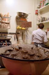 The bar serves a daily selection of oysters along with a champagne mignonette and horseradish.