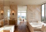 #SummitridgeResidence #modern #midcentury #levels #interior #inside #bathroom #sink #bathtub #windows #view #marble #wood #lighting #BeverlyHills #MarmolRadziner